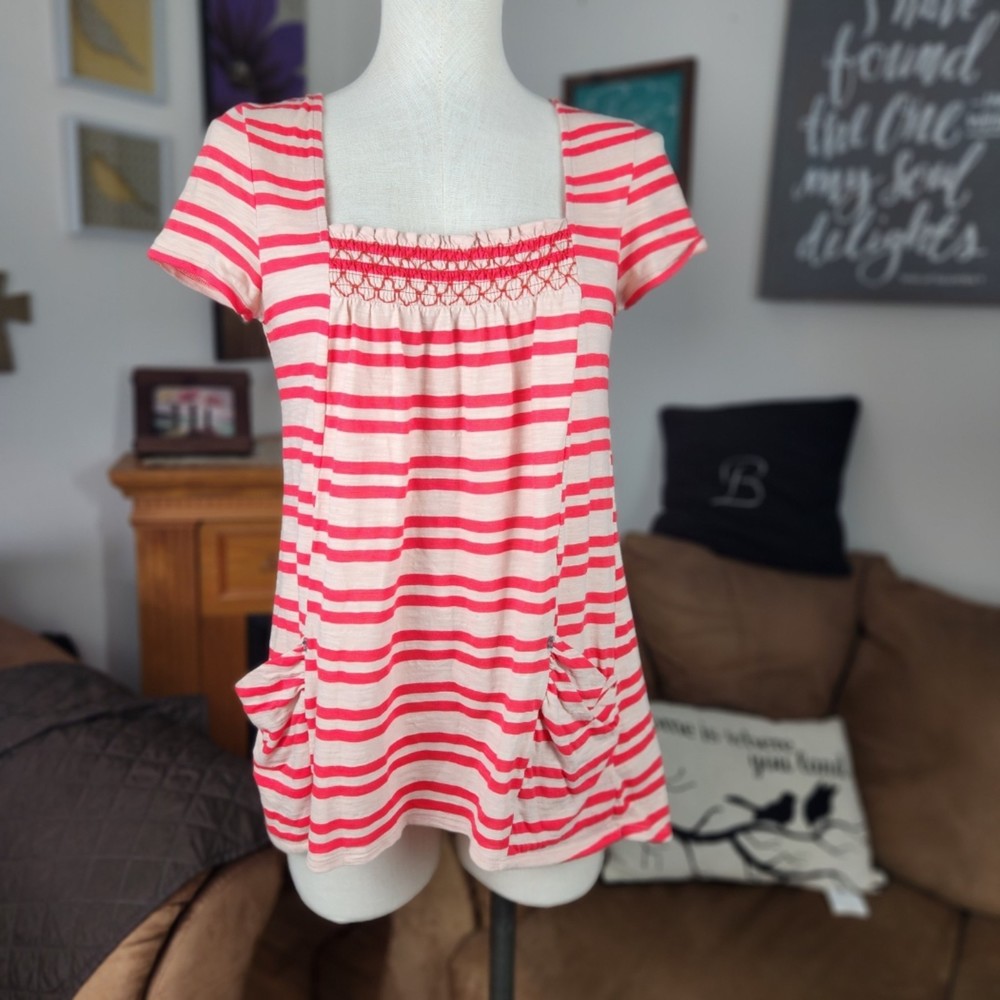 Meadow Rue Red Striped Tunic Top Size M